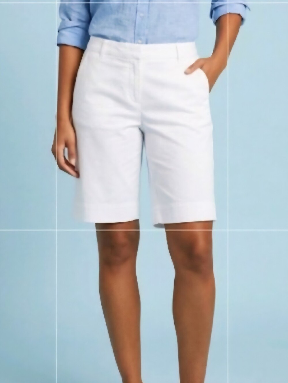 Apostrophe Stretch Lined Cotton Blend White Bermuda Shorts Size 10 11" Inseam